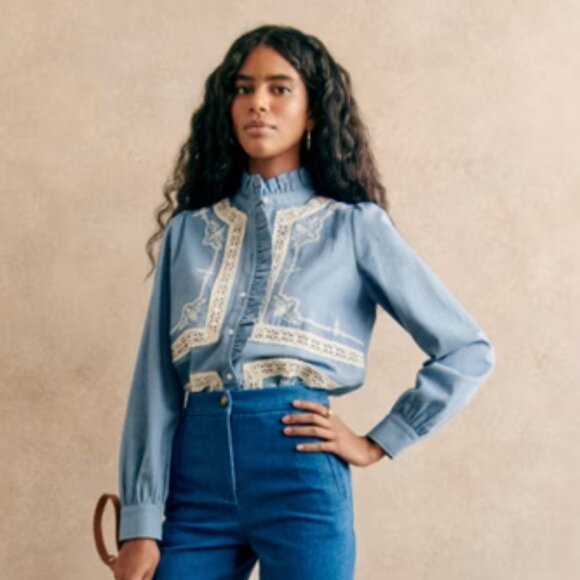 Sezane Ulysse Shirt in Chambray 46 14 NWT - Picture 1 of 9